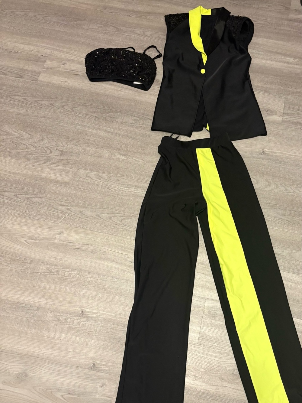 Black and Neon Yellow Wide-Leg Pants with Contrast Stripe